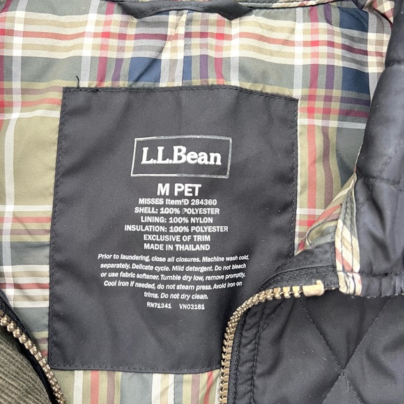 L.L. Bean Black Quilted Riding Jacket with Plaid Lining Fisherman Coastal - Picture 2 of 9